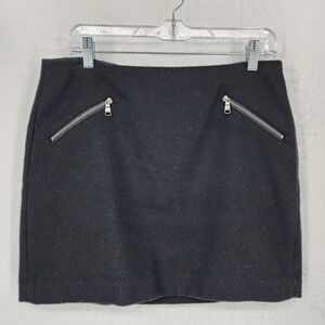 Banana Republic Size 8 Black Textured Wool Blend Mini Skirt Zip Pockets Lined